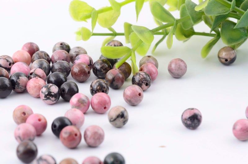 Cmidy Natural Stone Beads 100pcs 8mm Black Stripe Rhodonite Round Real Stone Beading Loose Gemstone Hole 1mm DIY Charm Beads for Bracelet Necklace Earrings Jewelry Making (Black Stripe Rhodochrosite, 8mm) - Image 3